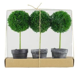S/3 D3.5x9.5" Mini Faux Potted Boxwood Topiaries
