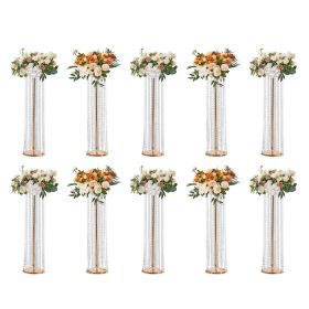 VEVOR 10PCS 35.43inchTall Crystal Wedding Flowers Stand, Luxurious Centerpieces Flower Vases Crystal Gold Vase Metal