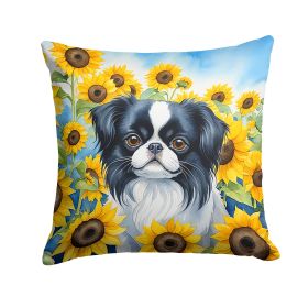 Japanese Chin in Sunflowers Throw Pillow Machine Washable, Indoor Outdoor Decorative Pillow for Couch, Bed or Patio, 14Hx14W