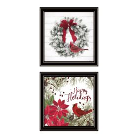 Trendy Decor 4U 2- Piece Vignette Cardinal Wreath Black Framed Wall Art for Living Room, Bedroom Wall Art Print for Home Decor by Linda Spivey