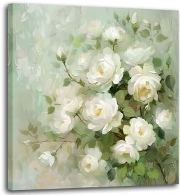 Flower Pictures Wall Decor White Camellia Flower Wall Art for Bathroom Floral Canvas Wall Art for Living Room White Blossom Green Leaf Painting A
