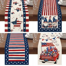 1PC Rectangle Linen Blend Striped Table Runners; Encryption Linen Home Decoration Independence Day Atmosphere Waterproof Table Runner; 72"*13"; P (Color: 2, size: 33*120cm)